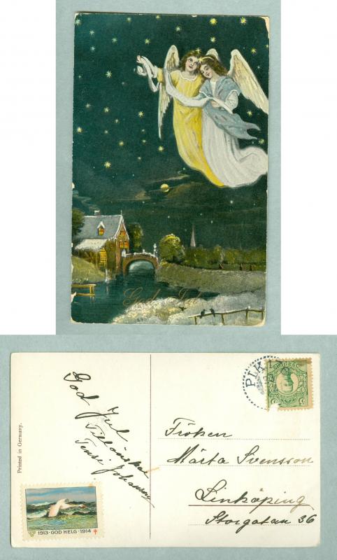 Christmas Card 1914. Angels. With Christmas Seal. Postal Used