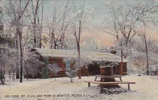 Illinois Peoria Log Cabin At Glen Oak Park In Winter Hippostcard