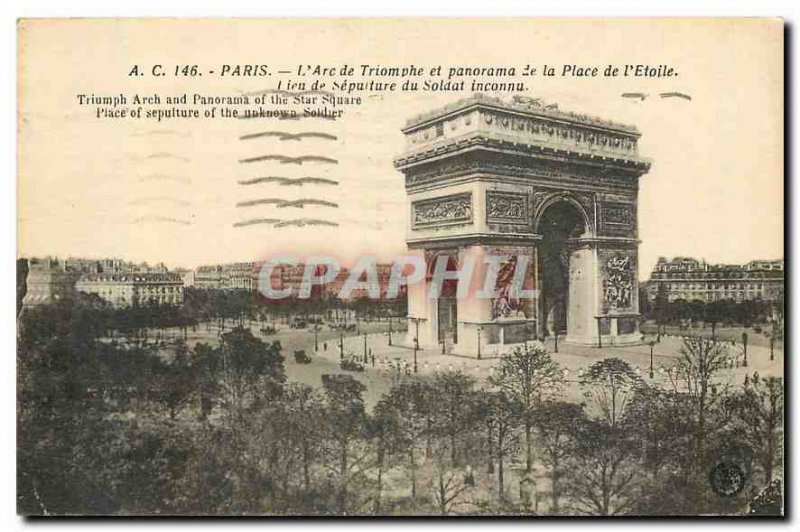 Old Postcard Paris Arc de Triomphe and panorama of the Place de l'Etoile