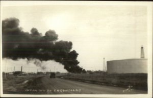 Fire at Lagunillas Mexico - Oil Field Tank Real Photo Postcard