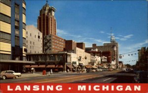 Lansing Michigan MI Classic 1950s Cars Street Scene Vintage Postcard