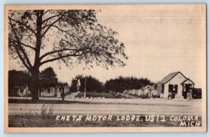 1939 Coloma Michigan Postcard Chets Motor Lodge Road Field Paw Paw River Valley