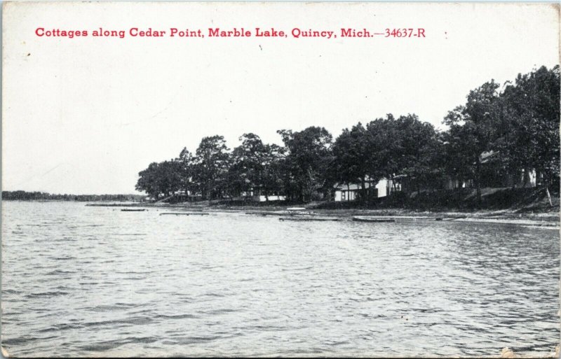 Postcard MI Quincy Cottages Along Cedar Point Marble Lake 1918 S15