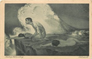 Art Postcard; Sehnsucht/ Longing by Ludwig Fahrenkrog Nude Figures at Cliff Edge