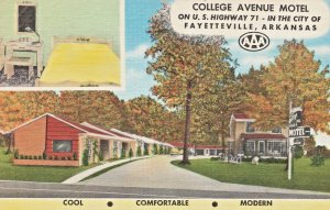 FAYETTEVILLE AR ARKANSAS~COLLEGE AVENUE MOTEL~1940s VINTAGE POSTCARD