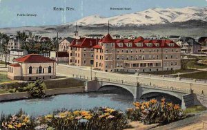 Reno Nevada Named Buildings Riverside Hotel Public Library 1910c postcard