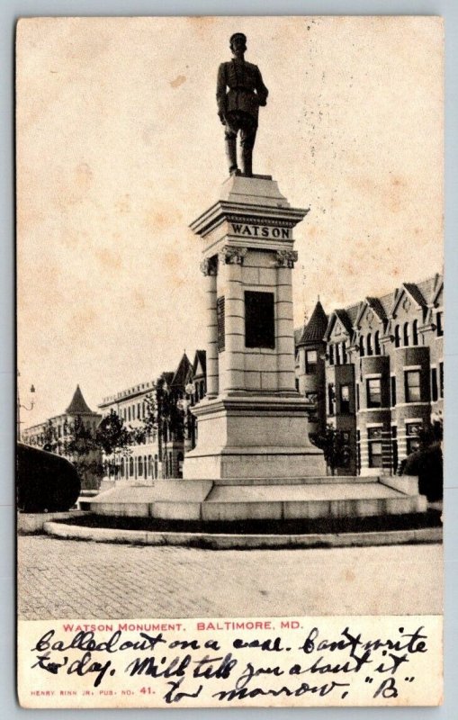 Watson Monument  Baltimore  Maryland  Postcard  1907