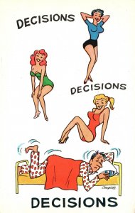 Decisions Man Dreaming Of His Sexy Beautiful Girls Comics Art Vintage Postcard