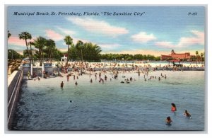 Vintage 1940s Postcard Municipal Beach Sunshine City, St. Petersburg, Florida