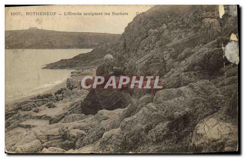 Old Postcard The Hermit Rotheneuf sculpting the Rocks