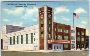 BESSEMER, Alabama  AL    CITY HALL & MUNICIPAL AUDITORIUM c1940s Linen  Postcard