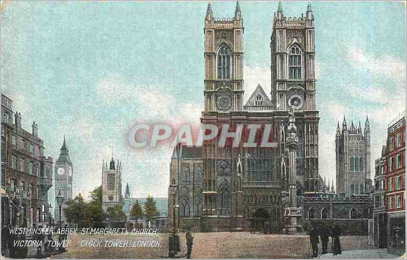 Old Postcard Westminster Abbey St Margarets Church Victoria Tower Clock Tower...