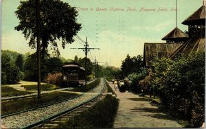 Postcard ON Niagara Falls Scene in Queen Victoria Park Streetcar 1909 M64