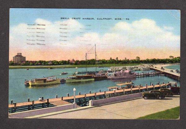 MS Craft Boat Harbor GULFPORT Miss Mississippi Postcard Linen PC Carte Postale