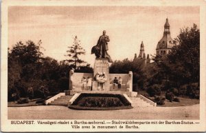 Hungary Budapest Varosligeti Reszlet a Bartha Szoborral Vintage Postcard C100