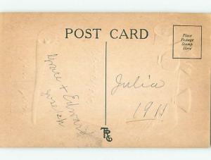 Pre-Linen NEW YEAR RESOLUTION WRITTEN ON SCROLL ON POSTCARD HQ8108