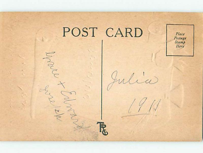 Pre-Linen NEW YEAR RESOLUTION WRITTEN ON SCROLL ON POSTCARD HQ8108