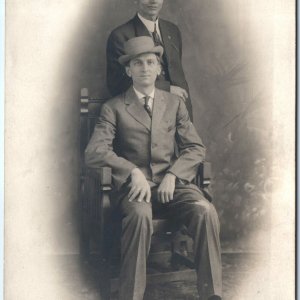 c1900s Handsome Men RPPC Gentlemens Fashion Bowler Deadman Top Hat Photo PC A140