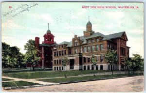 c1910s Waterloo, IA City Old West Side High School Building Litho Postcard A61