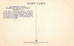 Vintage Postcard 1930's Lee Memorial Chapel Washington & Lee Univ. Lexington VA