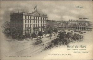 Milan Italy Hotel Du Nord Gare Centrale c1910 Promo Adv Postcard