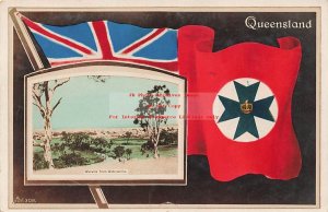 Australia, Queensland, Warwick, Tinted RPPC, Scenic View, Flag, Aristophot Co