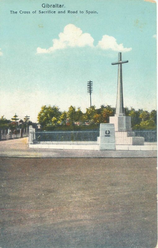 Gibraltar Cross of Sacrifice & Road to Spain Litho Postcard Unused