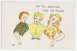 P2583  vintage postcard  3 woman the $64 question true or false