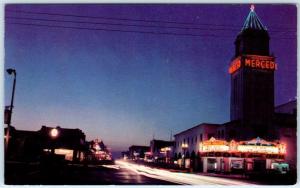 MERCED, California  CA   17th STREET SCENE Night Neon MERCED THEATRE  Postcard