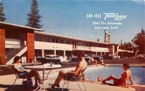 San Jose California Travelodge Swimming Pool autos Gillick 1957 Postcard 21-7764