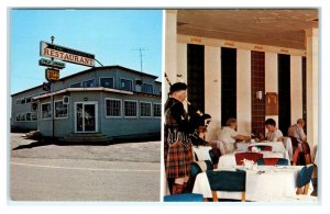 ANTIGONISH, N.S., Canada ~ Scottish Bagpiper GOSHEN Restaurant c1960s Postcard