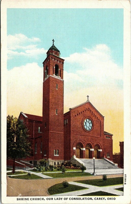 Shrine Church Lady Consolation Carey Ohio OH Artchrom Divided Back Postcard Vtg 