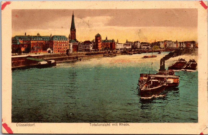 Postcard Germany Dusseldorf bots on the rhine