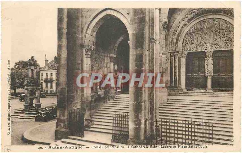 Old Antique Postcard Autun Main Portal of the Cathedral Saint Lazare and St. ...