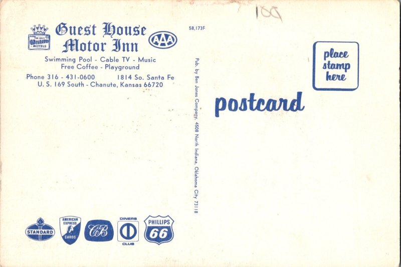 Guest House Master Motor Inn Chanute, Kansas Vintage Continental Postcard CB7