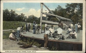 Tulsa Oklahoma OK Working on Steel Oil Tanks c1920 Postcard