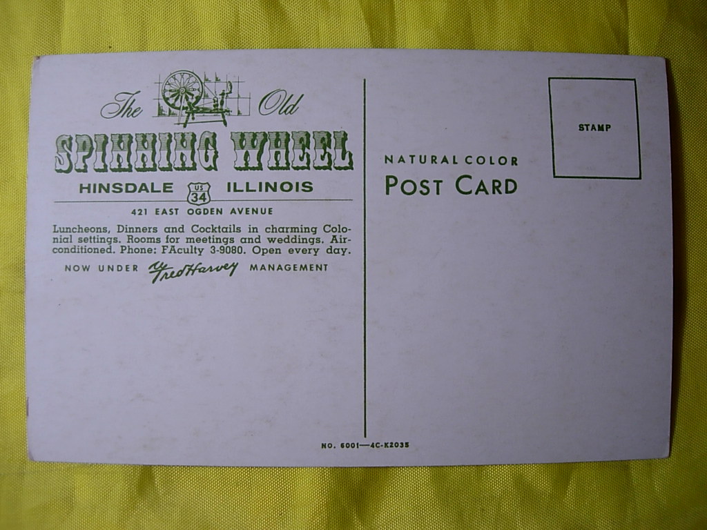 1950's Old Spinning Wheel Restaurant HINSDALE ILLINOIS IL Diner UNUSED