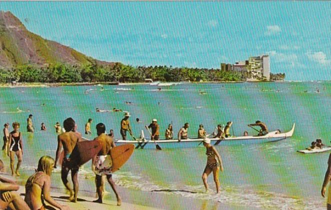 Hawaii Waikiki Beach With Outrigger Canoa