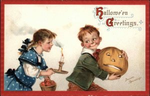 Halloween Cute Kids JOL Apples Frances Brundage #120 Postcard bnhs EXC COND