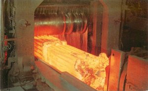 Postcard Indiana Gary Steel Works Factory Red Hot Ingots 1950s Hervey's 23-2065 