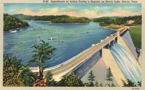 Vintage Postcard 1930's Speedboats in Action Regatta on Norris Lake Norris Tenn.