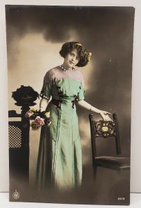 RPPC Art Nouveau Pretty Girl Female Model Hand Tinted Photo Postcard C5