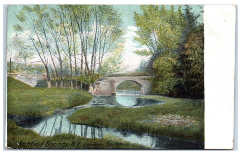 1910 Farnham Bridge, Richfield Springs, NY Postcard