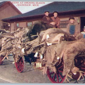 c1910s Mackinaw Mich Hunting Season Insane Shot Open Depot Scene Deer Buck A189