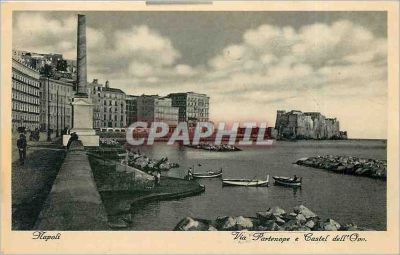 Postcard-Old Napoli Via Partenope e Castel dell Ovo