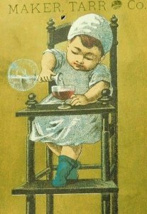 Maker Tarr & Co. Baby Pouring Glass Of Wine Highchair Victorian Trade Card C3