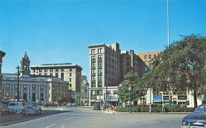 Stamford CT Atlantic Square Storefronts Old Cars, Postcard