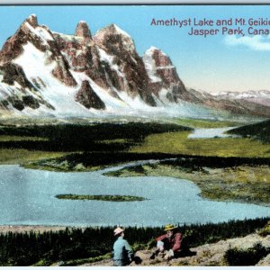 c1910s Jasper Park Alberta Amethyst Lake Mt Geikie NICE PC Canadian Rockies A323