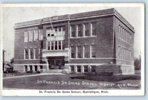 Manistique Michigan Postcard St Francis De Sales School Building Exterior 1940