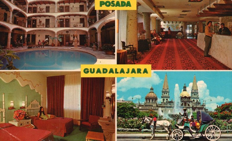 Vintage Postcard 1971 Hotel Posada Interior Guadalajara  Multi View Mexico 